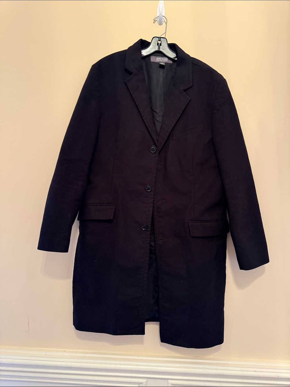 Kenneth Cole Reaction Classic‎ Black Single-Breasted Trench Coat Size Large 42